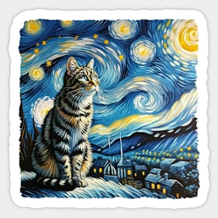 Tabby Starry Night Inspired - Artistic Cat Sticker